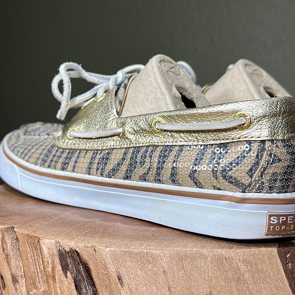 SPERRY Women’s Bahama Gold/Brn Zebra Sequins - Picture 7 of 16